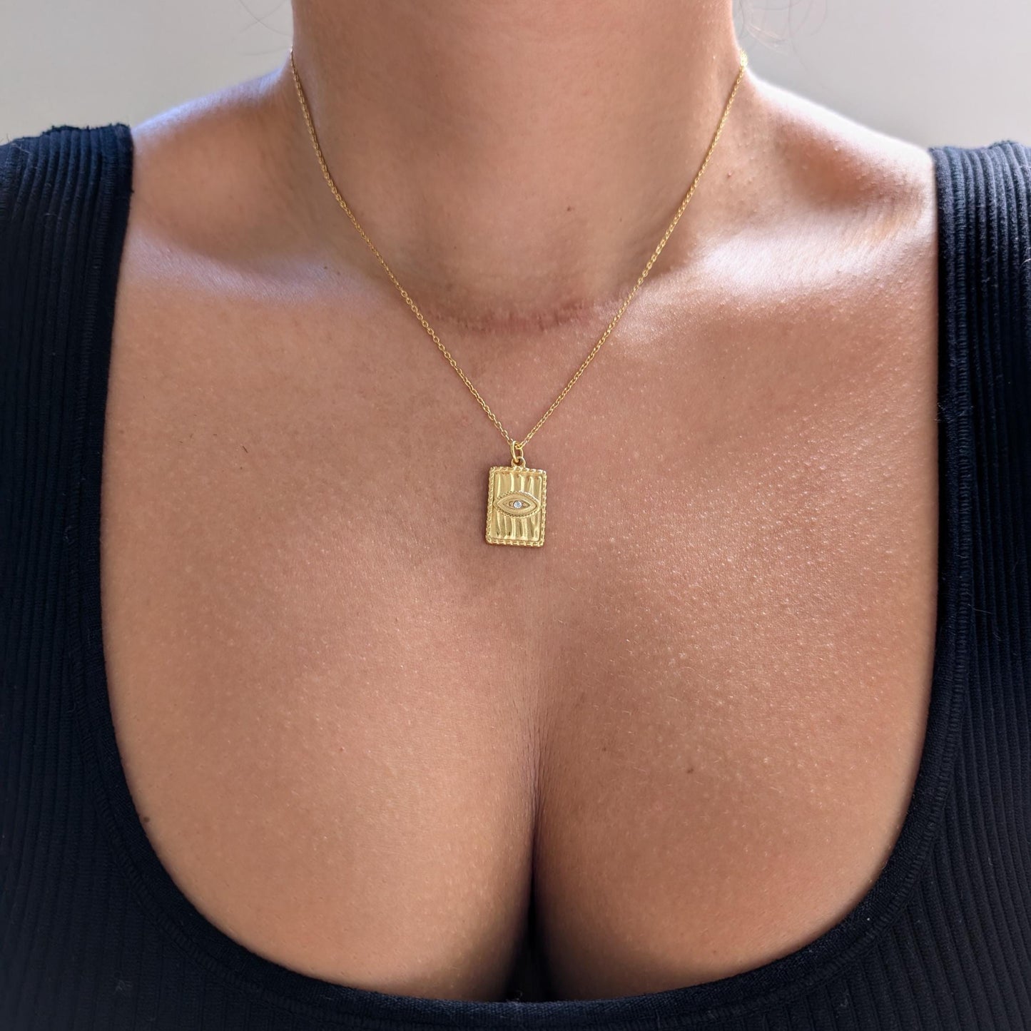 Gold Mini Evil Eye Medallion Necklace