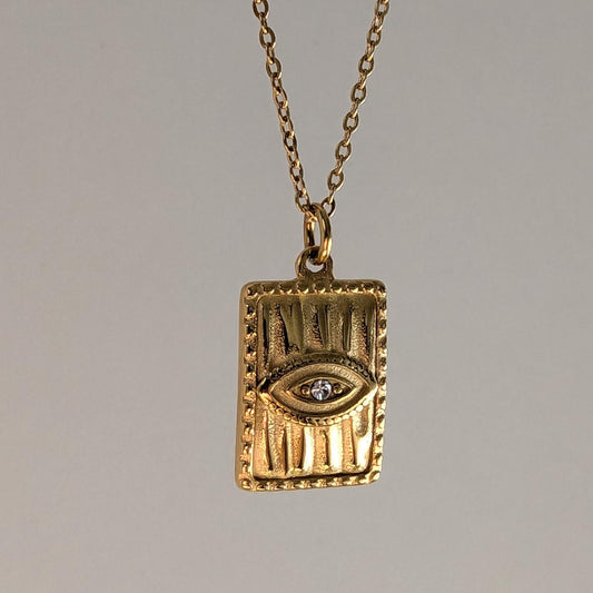 Gold Mini Evil Eye Medallion Necklace
