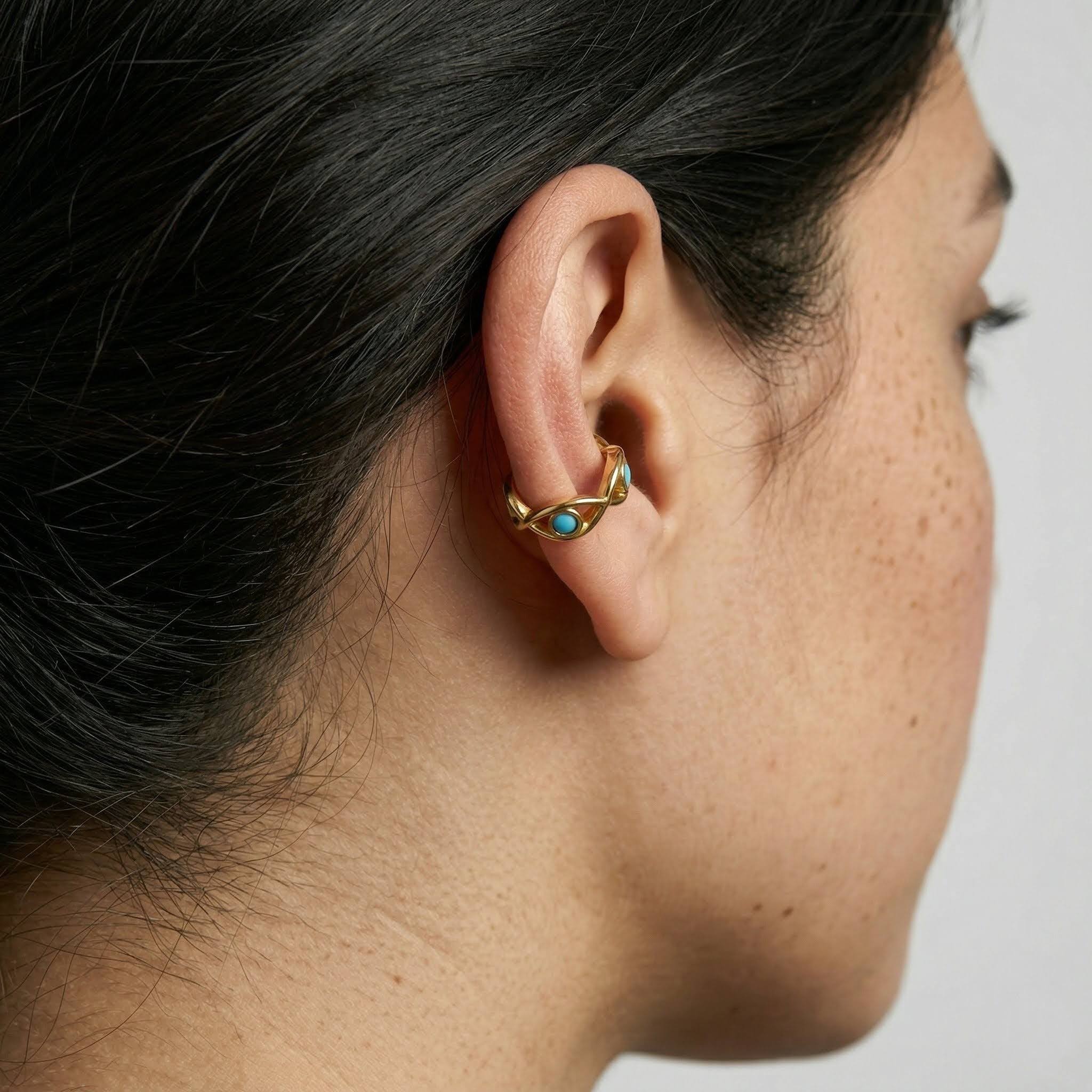 Aqua Evil Eye Ear Cuff