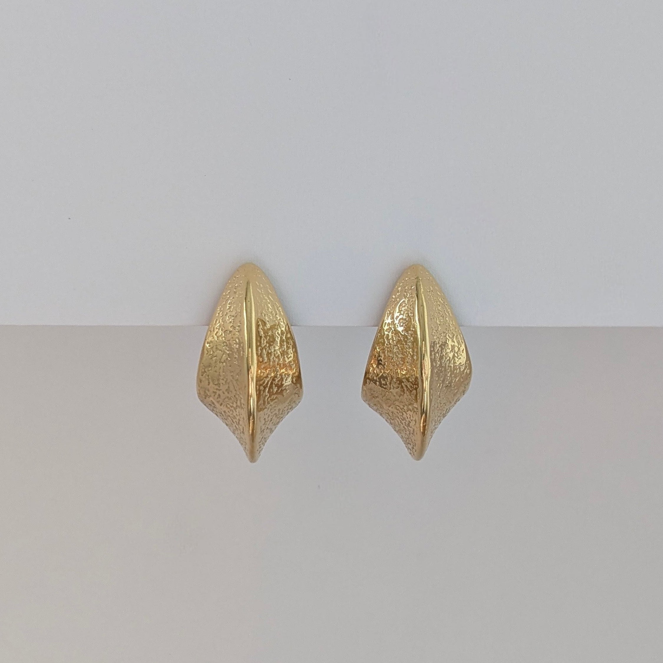 Pair of gold earrings on a light gray background