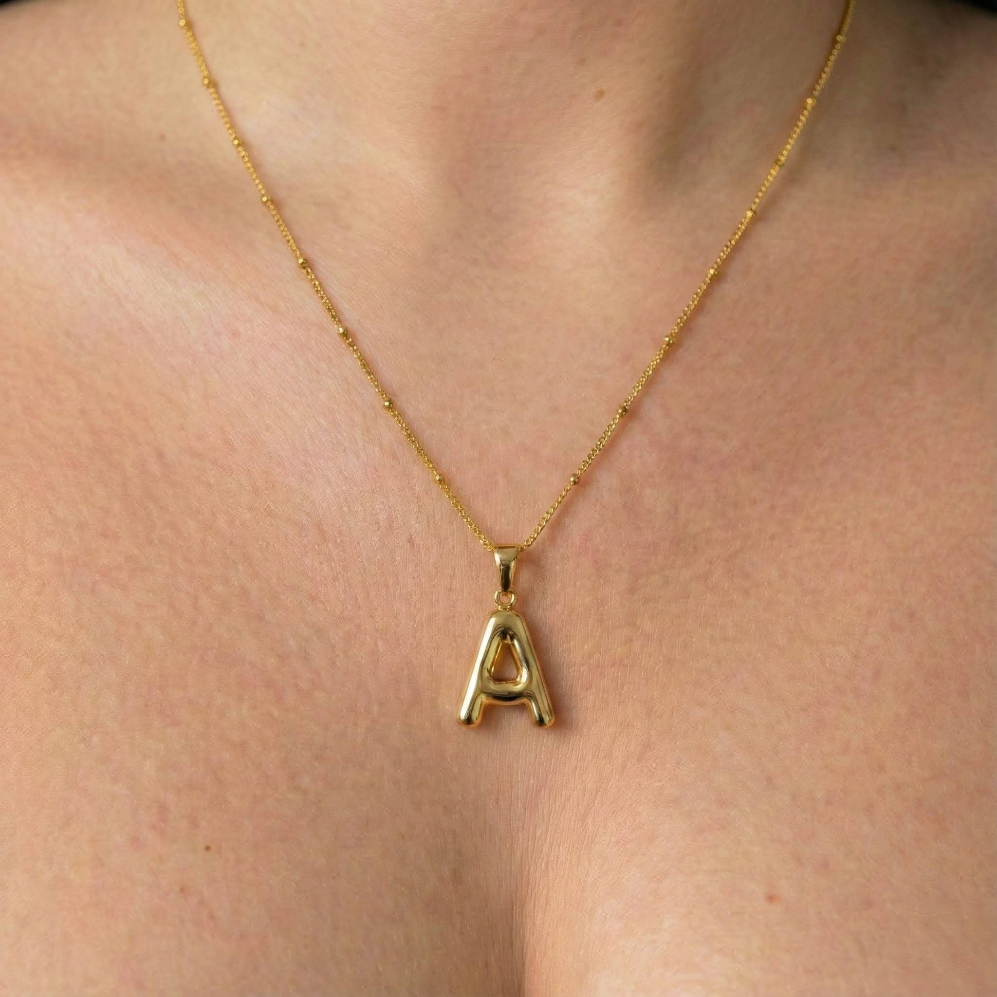 Gold Bubble Letter Necklace