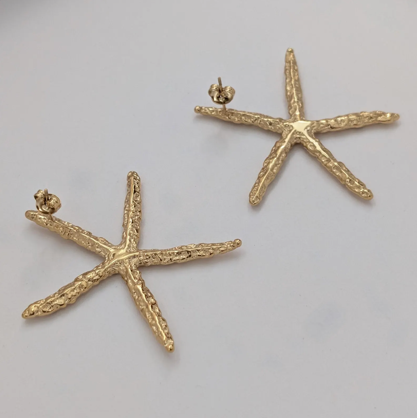 Back view highlighting stainless‑steel post and lightweight design of gold starfish earrings.